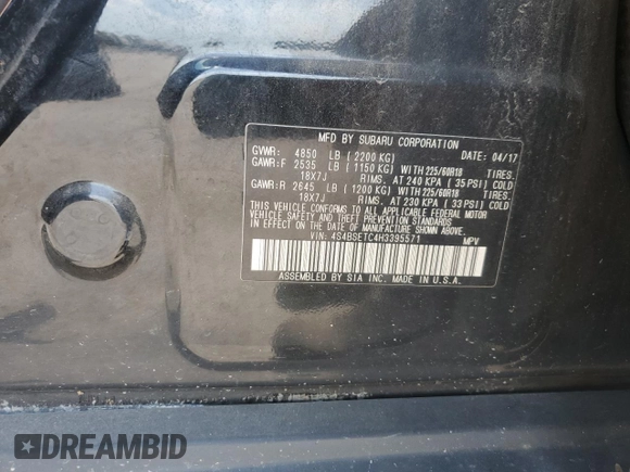 2017 Subaru Outback Touring with VIN 4S4BSETC4H3395571, listed as a Copart auction lot 61763875 with 93,646 mi miles and Salvage title. Bid and sale history available at DreamBid. Image 13.