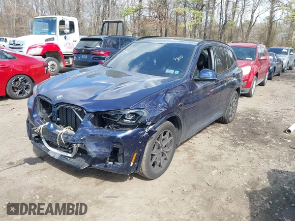 2023 BMW X3 xDrive30i with VIN 5UX53DP0XP9S17246, listed as a IAAI auction lot 41892470 with 19,332 mi miles. Bid and sale history available at carsss.com. Image 2.