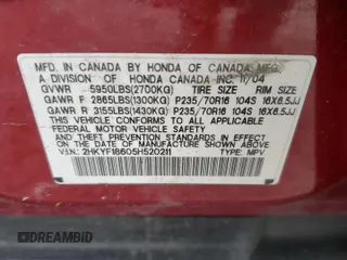 2005 Honda Pilot EX-L with RES with VIN 2HKYF18605H520211, listed as a Copart auction lot 55065745 with 236,365 mi miles and Clean Title. Bid and sale history available at carsss.com. Image 13.