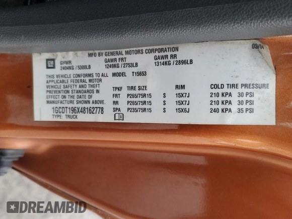 2004 Chevrolet Colorado LS Z71 with VIN 1GCDT196X48162778, listed as a Copart auction lot 47018705 with 196,689 mi miles and Salvage Title. Bid and sale history available at carsss.com. Image 12.