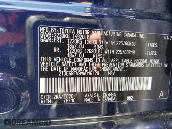 2021 Toyota RAV4 Hybrid XSE with VIN 2T3E6RFV9MW016128, listed as a Copart auction lot 53323945 with 134,009 mi miles and Salvage title. Bid and sale history available at DreamBid. Image 13.