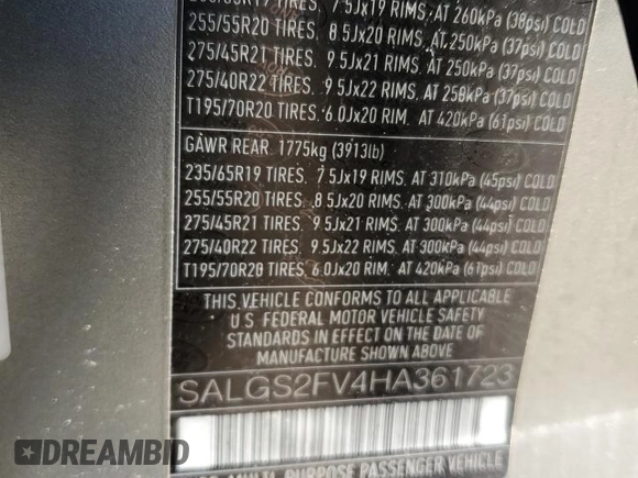 2017 Land Rover Range Rover HSE z VIN SALGS2FV4HA361723, wystawiony jako Copart lot #57104035 z przebiegiem 93 052 mil mil oraz Szkoda całkowita • Salvage title. Historia ofert i sprzedaży dostępna na DreamBid. Obrazek 13.