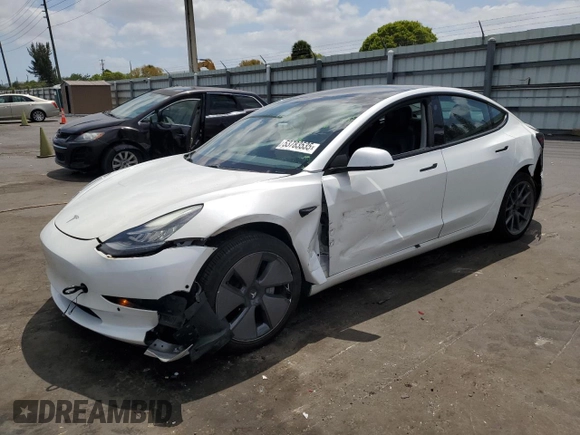 2021 Tesla Model 3 Standard Range Plus with VIN 5YJ3E1EA2MF854713, listed as a Copart auction lot 53783535 with 84,585 mi miles and Non Repairable. Bid and sale history available at DreamBid. Image 1.