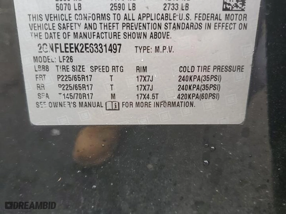 2014 Chevrolet Equinox LS with VIN 2GNFLEEK2E6331497, listed as a Copart auction lot 51807945 with 162,593 mi miles and Clean Title. Bid and sale history available at carsss.com. Image 13.