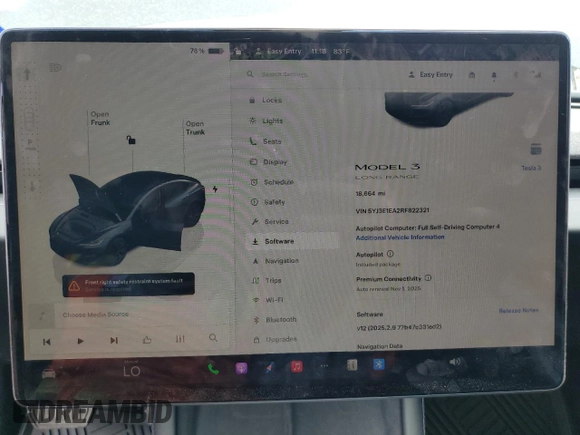 2024 Tesla Model 3 z VIN 5YJ3E1EA2RF822321, wystawiony jako Copart lot #51787895 z przebiegiem 18 664 mil mil oraz Szkoda całkowita • Salvage title. Historia ofert i sprzedaży dostępna na DreamBid. Obrazek 9.