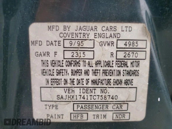 1996 Jaguar XJ with VIN SAJHX1741TC758740, listed as a Copart auction lot 73377914 with 140,964 mi miles and Salvage title. Bid and sale history available at DreamBid. Image 14.