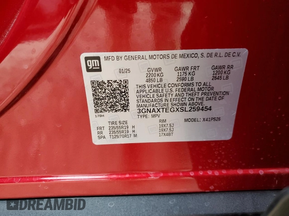 2025 Chevrolet Equinox AWD RS z VIN 3GNAXTEGXSL259454, wystawiony jako Copart lot #52596955 z przebiegiem 1 009 mil mil oraz Szkoda całkowita • Salvage title. Historia ofert i sprzedaży dostępna na DreamBid. Obrazek 14.