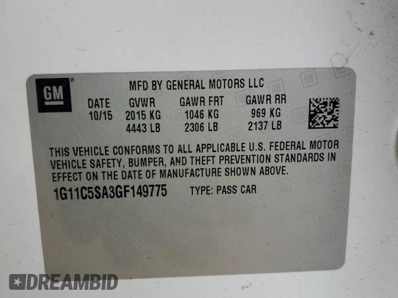 2016 Chevrolet Malibu Limited LT with VIN 1G11C5SA3GF149775, listed as a Copart auction lot 77845054 with 116,150 mi miles and Salvage Title. Bid and sale history available at carsss.com. Image 13.