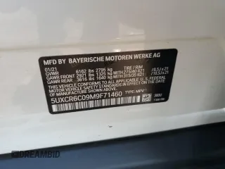 2021 BMW X5 xDrive40i with VIN 5UXCR6C09M9F71460, listed as a Copart auction lot 73531444 with 26,066 mi miles and Salvage title. Bid and sale history available at DreamBid. Image 12.