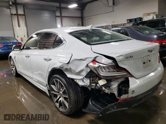 2019 Genesis G70 2.0T Advanced with VIN KMTG44LA5KU025181, listed as a Copart auction lot 77396194 with 96,318 mi miles and Salvage Title. Bid and sale history available at carsss.com. Image 2.