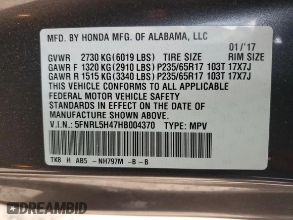 2017 Honda Odyssey EX z VIN 5FNRL5H47HB004370, wystawiony jako Copart lot #44853435 z przebiegiem 97 300 mil mil oraz Szkoda całkowita • Salvage title. Historia ofert i sprzedaży dostępna na DreamBid. Obrazek 16.