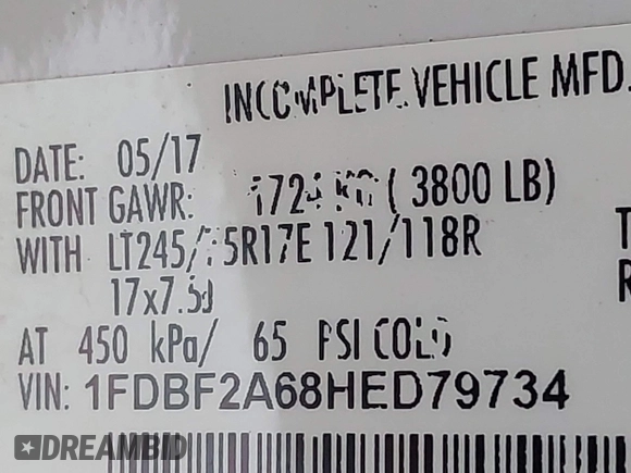 2017 Ford F-250 XL с VIN 1FDBF2A68HED79734, выставлен на аукционе IAAI как лот 42479755 с пробегом 59 208 миль миль и . История ставок и продаж доступна на DreamBid. Изображение 9.