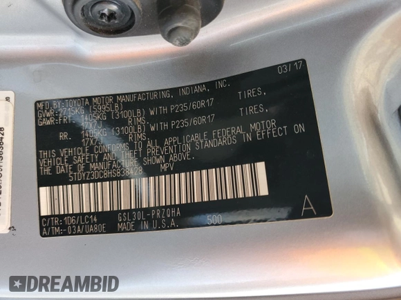 2017 Toyota Sienna XLE Auto Access Seat with VIN 5TDYZ3DC8HS838428, listed as a Copart auction lot 61924935 with 93,836 mi miles and Salvage title. Bid and sale history available at DreamBid. Image 14.