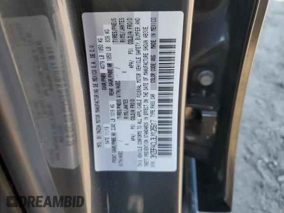 2020 Mazda 3 Select with VIN 3MZBPACL3LM126917, listed as a Copart auction lot 80351554 with 56,134 mi miles and Salvage title. Bid and sale history available at DreamBid. Image 14.