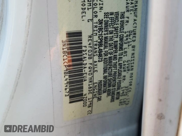 2011 Nissan Versa S with VIN 3N1BC1CP9BL494673, listed as a Copart auction lot 59898515 with 197,127 mi miles and Salvage title. Bid and sale history available at DreamBid. Image 12.