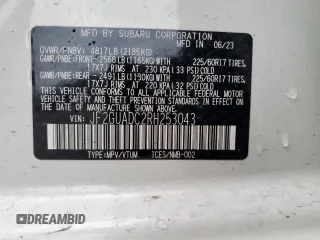 2024 Subaru Crosstrek Premium с VIN JF2GUADC2RH253043, выставлен на аукционе Copart как лот 54773225 с пробегом 44 476 миль миль и Списание • Salvage title. История ставок и продаж доступна на DreamBid. Изображение 13.