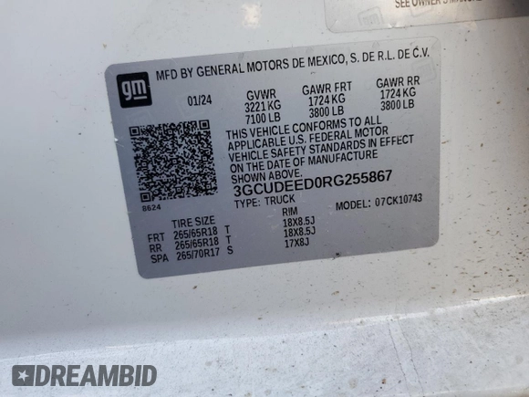 2024 Chevrolet Silverado 1500 RST with VIN 3GCUDEED0RG255867, listed as a Copart auction lot 42383755 with 0 mi miles and Salvage Title. Bid and sale history available at carsss.com. Image 13.