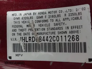 2002 Honda CR-V LX with VIN JHLRD68442C011268, listed as a IAAI auction lot 41962057 with 149,209 mi miles and . Bid and sale history available at carsss.com. Image 9.