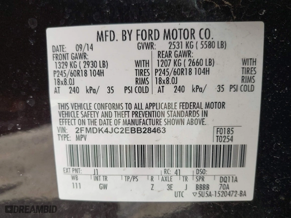 2014 Ford Edge SEL with VIN 2FMDK4JC2EBB28463, listed as a IAAI auction lot 41764728 with 195,441 mi miles. Bid and sale history available at carsss.com. Image 9.