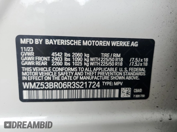 2024 MINI Countryman Cooper S with VIN WMZ53BR06R3S21724, listed as a Copart auction lot 72474044 with 3,724 mi miles and Salvage Title. Bid and sale history available at carsss.com. Image 13.