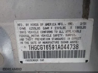 2001 Honda Accord Sdn EX w/Leather with VIN 1HGCG16591A044738, listed as a IAAI auction lot 42015929 with 225,963 mi miles. Bid and sale history available at carsss.com. Image 9.