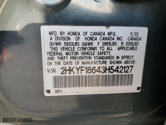 2003 Honda Pilot EX with VIN 2HKYF18643H542127, listed as a Copart auction lot 46753805 with 313,415 mi miles and Salvage Title. Bid and sale history available at carsss.com. Image 16.