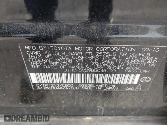 2011 Lexus IS 250 z VIN JTHCF5C29B5045190, wystawiony jako IAAI lot #42172544 z przebiegiem 214 528 mil mil oraz . Historia ofert i sprzedaży dostępna na DreamBid. Obrazek 9.