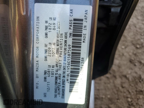 2012 Mazda 3 s Touring with VIN JM1BL1V56C1587569, listed as a Copart auction lot 79274874 with 92,472 mi miles and Salvage Title. Bid and sale history available at carsss.com. Image 14.