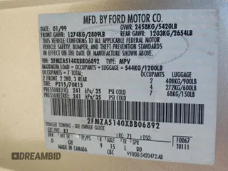 1999 Ford Windstar LX z VIN 2FMZA5140XBB06892, wystawiony jako Copart lot #81584994 z przebiegiem 138 550 mil mil oraz Szkoda całkowita • Salvage title. Historia ofert i sprzedaży dostępna na DreamBid. Obrazek 14.