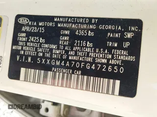 2015 Kia Optima LX with VIN 5XXGM4A70FG472650, listed as a IAAI auction lot 42698013 with 213,713 mi miles and . Bid and sale history available at DreamBid. Image 9.