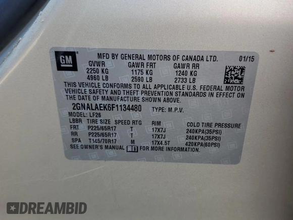 2015 Chevrolet Equinox LS with VIN 2GNALAEK6F1134480, listed as a Copart auction lot 81265364 with 112,045 mi miles and Salvage Title. Bid and sale history available at carsss.com. Image 15.