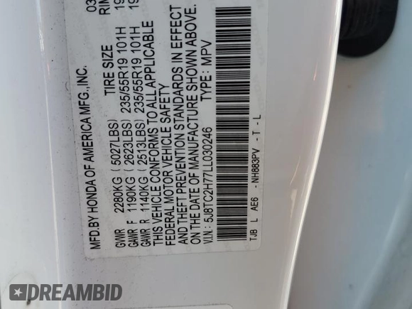 2020 Acura RDX Advance with VIN 5J8TC2H77LL030246, listed as a Copart auction lot 52357305 with 49,442 mi miles and Salvage title. Bid and sale history available at DreamBid. Image 13.