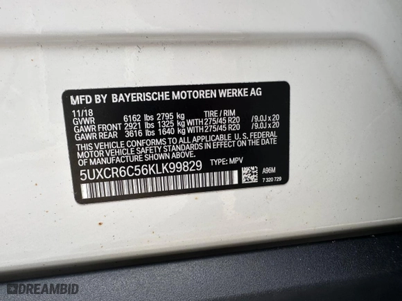 2019 BMW X5 xDrive40i with VIN 5UXCR6C56KLK99829, listed as a Copart auction lot 51001235 with 165,939 mi miles and Clean Title. Bid and sale history available at carsss.com. Image 10.