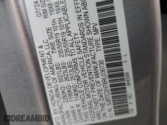 2024 Acura RDX w/Advance Package with VIN 5J8TC2H78RL036730, listed as a Copart auction lot 84507824 with 750 mi miles and Salvage Title. Bid and sale history available at carsss.com. Image 13.
