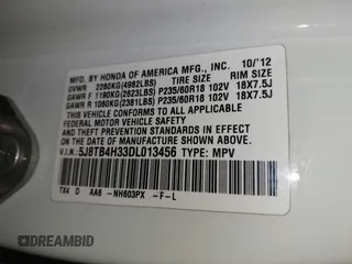2013 Acura RDX with VIN 5J8TB4H33DL013456, listed as a IAAI auction lot 41707664 with 173,404 mi miles. Bid and sale history available at carsss.com. Image 9.
