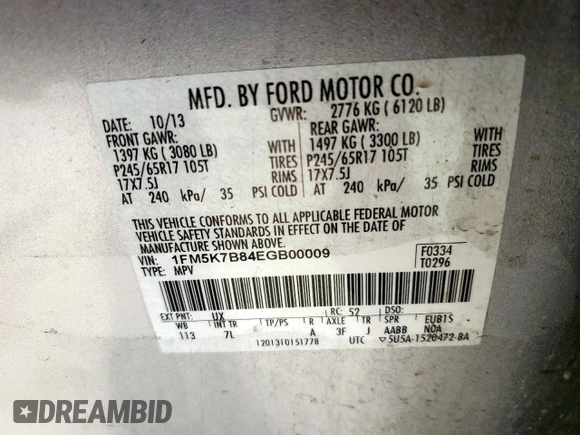 2014 Ford Explorer с VIN 1FM5K7B84EGB00009, выставлен на аукционе Copart как лот 52871995 с пробегом 182 718 миль миль и Списание • Salvage title. История ставок и продаж доступна на DreamBid. Изображение 16.
