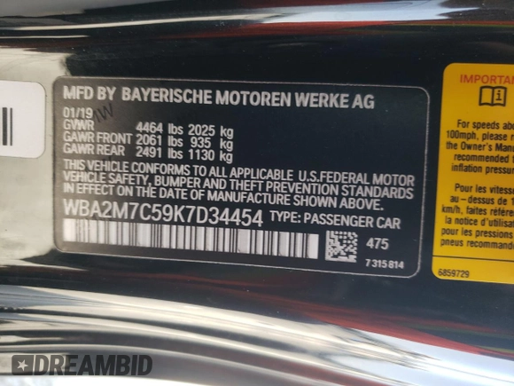 2019 BMW 2 Series 230i with VIN WBA2M7C59K7D34454, listed as a Copart auction lot 68233543 with 21,923 mi miles. Bid and sale history available at carsss.com. Image 14.