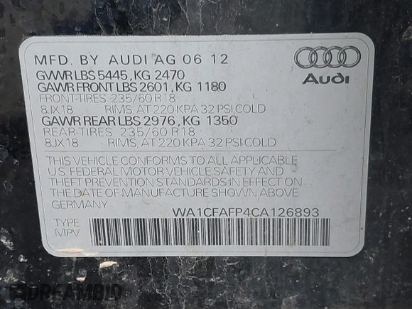 2012 Audi Q5 Premium z VIN WA1CFAFP4CA126893, wystawiony jako IAAI lot #42679662 z przebiegiem 94 760 mil mil oraz . Historia ofert i sprzedaży dostępna na DreamBid. Obrazek 9.