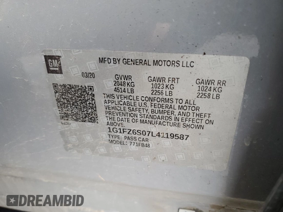 2020 Chevrolet Bolt EV Premier z VIN 1G1FZ6S07L4119587, wystawiony jako Copart lot #50548155 z przebiegiem 21 136 mil mil oraz Szkody całkowita. Historia ofert i sprzedaży dostępna na DreamBid. Obrazek 14.