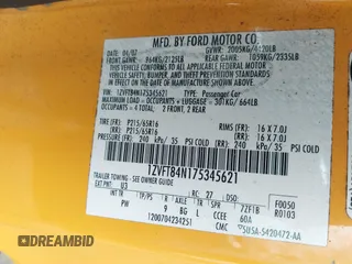 2007 Ford Mustang Deluxe с VIN 1ZVFT84N175345621, выставлен на аукционе IAAI как лот 41770321 с пробегом 163 161 миль миль и . История ставок и продаж доступна на DreamBid. Изображение 9.