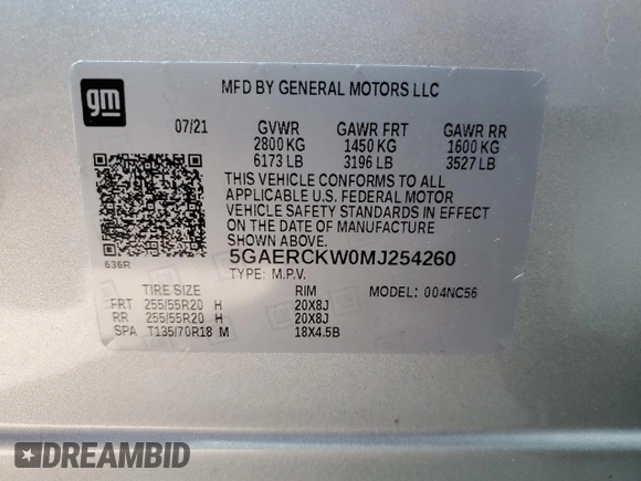 2021 Buick Enclave Premium with VIN 5GAERCKW0MJ254260, listed as a Copart auction lot 79293604 with Not Provided miles and Non Repairable. Bid and sale history available at carsss.com. Image 14.