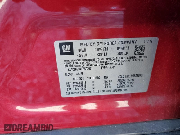 2014 Buick Encore Convenience with VIN KL4CJBSBXEB592971, listed as a Copart auction lot 48118055 with 37,928 mi miles and Salvage Title. Bid and sale history available at carsss.com. Image 14.