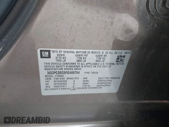 2015 Chevrolet Silverado 1500 LTZ with VIN 3GCPCSEC6FG408754, listed as a IAAI auction lot 41514369 with 140,928 mi miles and . Bid and sale history available at DreamBid. Image 9.