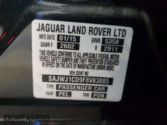 2015 Jaguar XJ with VIN SAJWJ1CD9F8V83885, listed as a Copart auction lot 65625135 with 81,794 mi miles and Clean title. Bid and sale history available at DreamBid. Image 12.