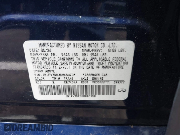 2024 Infiniti Q50 Red Sport 400 with VIN JN1FV7DR3RM680708, listed as a IAAI auction lot 42105449 with 2,681 mi miles and . Bid and sale history available at DreamBid. Image 9.