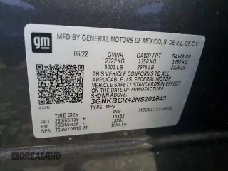 2022 Chevrolet Blazer LT z VIN 3GNKBCR42NS201643, wystawiony jako Copart lot #55244745 z przebiegiem Nie podano mil oraz Nie do naprawy • Non repairable. Historia ofert i sprzedaży dostępna na DreamBid. Obrazek 13.