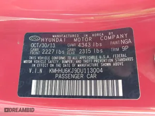 2013 Hyundai Genesis Coupe 3.8 R-Spec with VIN KMHHU6KJ9DU113004, listed as a IAAI auction lot 41127695 with 138,921 mi miles. Bid and sale history available at carsss.com. Image 9.