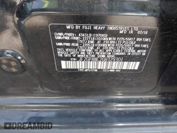 2016 Subaru Crosstrek Limited z VIN JF2GPANC2GH329301, wystawiony jako IAAI lot #39040095 z przebiegiem 77 474 mil mil oraz . Historia ofert i sprzedaży dostępna na DreamBid. Obrazek 9.
