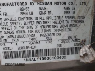 2003 Nissan Altima S with VIN 1N4AL11D93C100402, listed as a IAAI auction lot 41846055 with 234,662 mi miles. Bid and sale history available at carsss.com. Image 9.