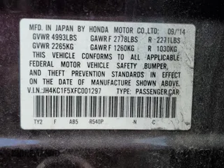 2015 Acura RLX Tech Pkg with VIN JH4KC1F5XFC001297, listed as a Copart auction lot 41814825 with 102,801 mi miles and Salvage Title. Bid and sale history available at carsss.com. Image 12.